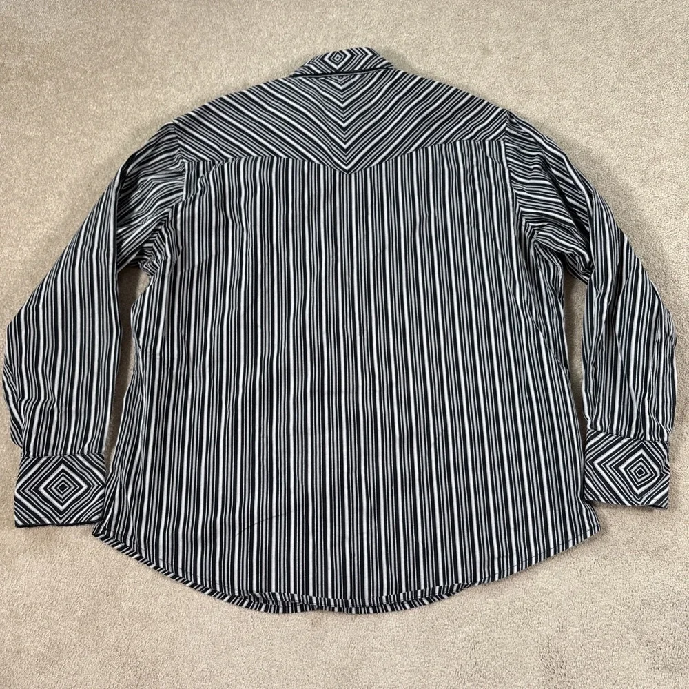 Vintage‎ Wrangler Authentic Western Shirt Mens XL Black Pearl Snap LS Striped